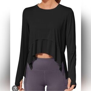 Free People Movement Black Long Sleeve Relaxed Fit T Shirt Gym Workout Pilates